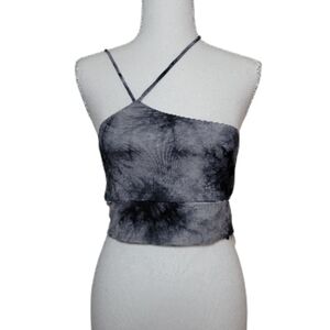 SALE NWT Grade & Gather Asymmetric Tie Dye Cropped Tank Top Storm Gray Strappy M